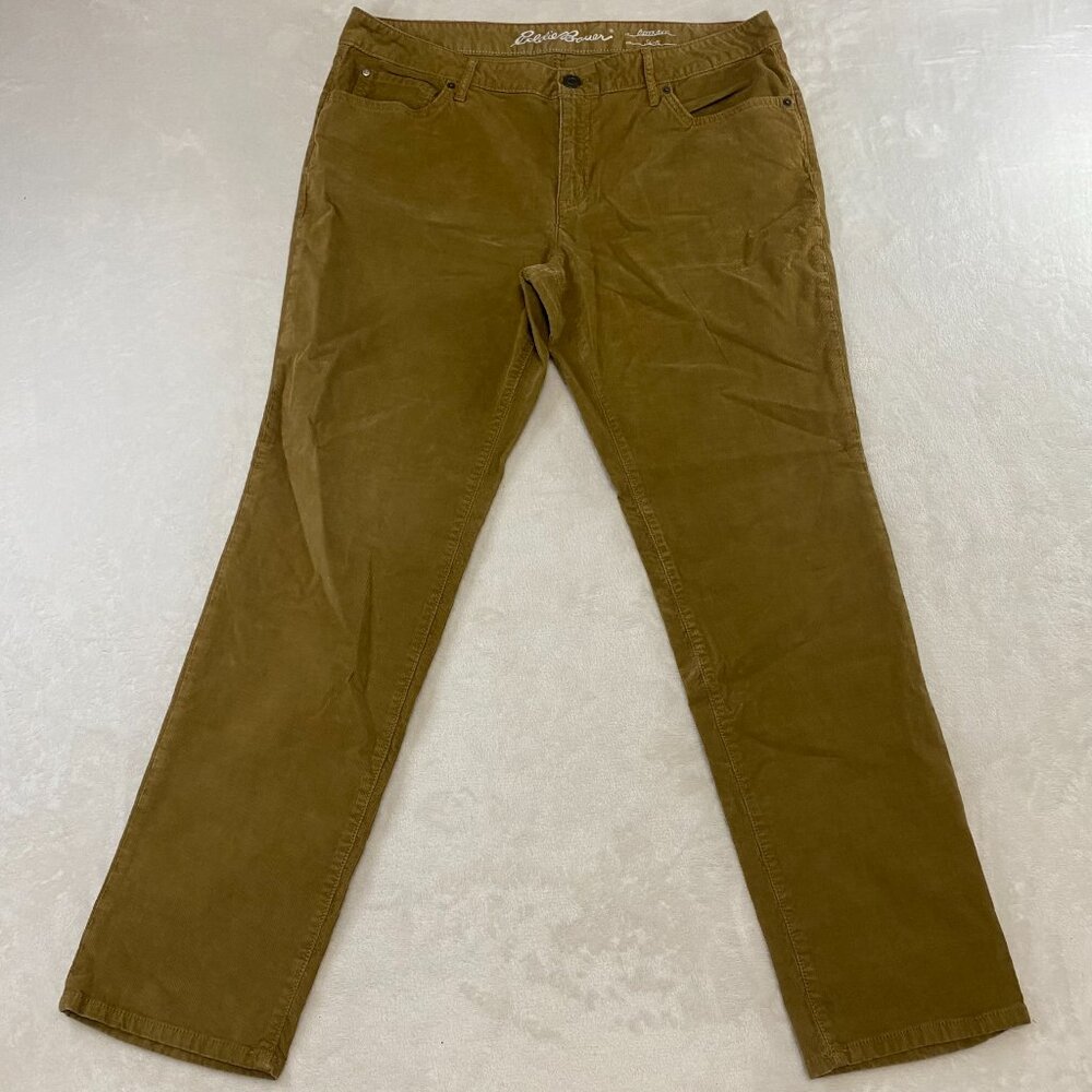Women's Eddie Bauer Corduroy Jeans Pants sz 14 Khaki Brown Cotton Boyfriend Slim